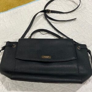 Kate Spade Black Cow Leather convertible Handbag/Crossbody Purse Tote.